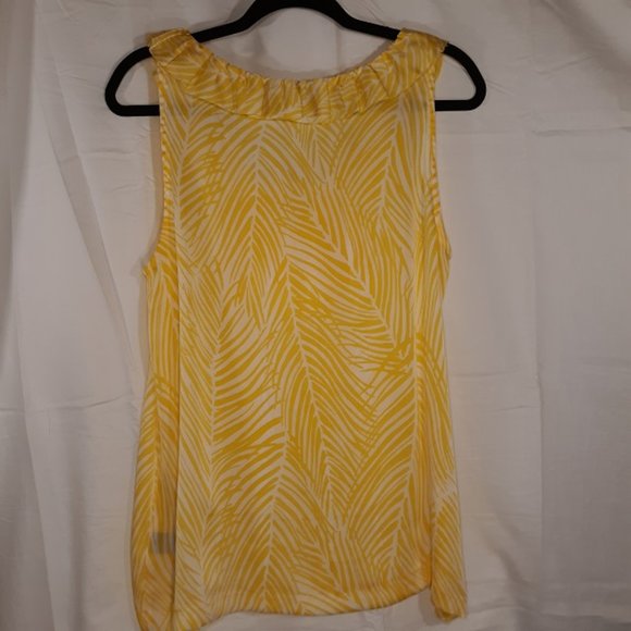 Rafaella Sleeveless Blouse Women's 14 EUC Ruffles Shirt Yellow/White Tank Top - Picture 3 of 7